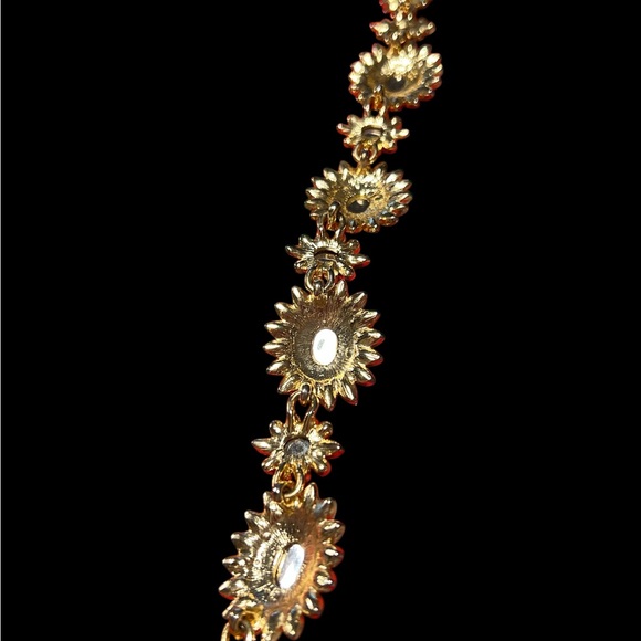 Vintage Gold Tone Red Rhinestone Floral Necklace. Arnold Scaasi Ruby Red Glass & - Picture 6 of 6